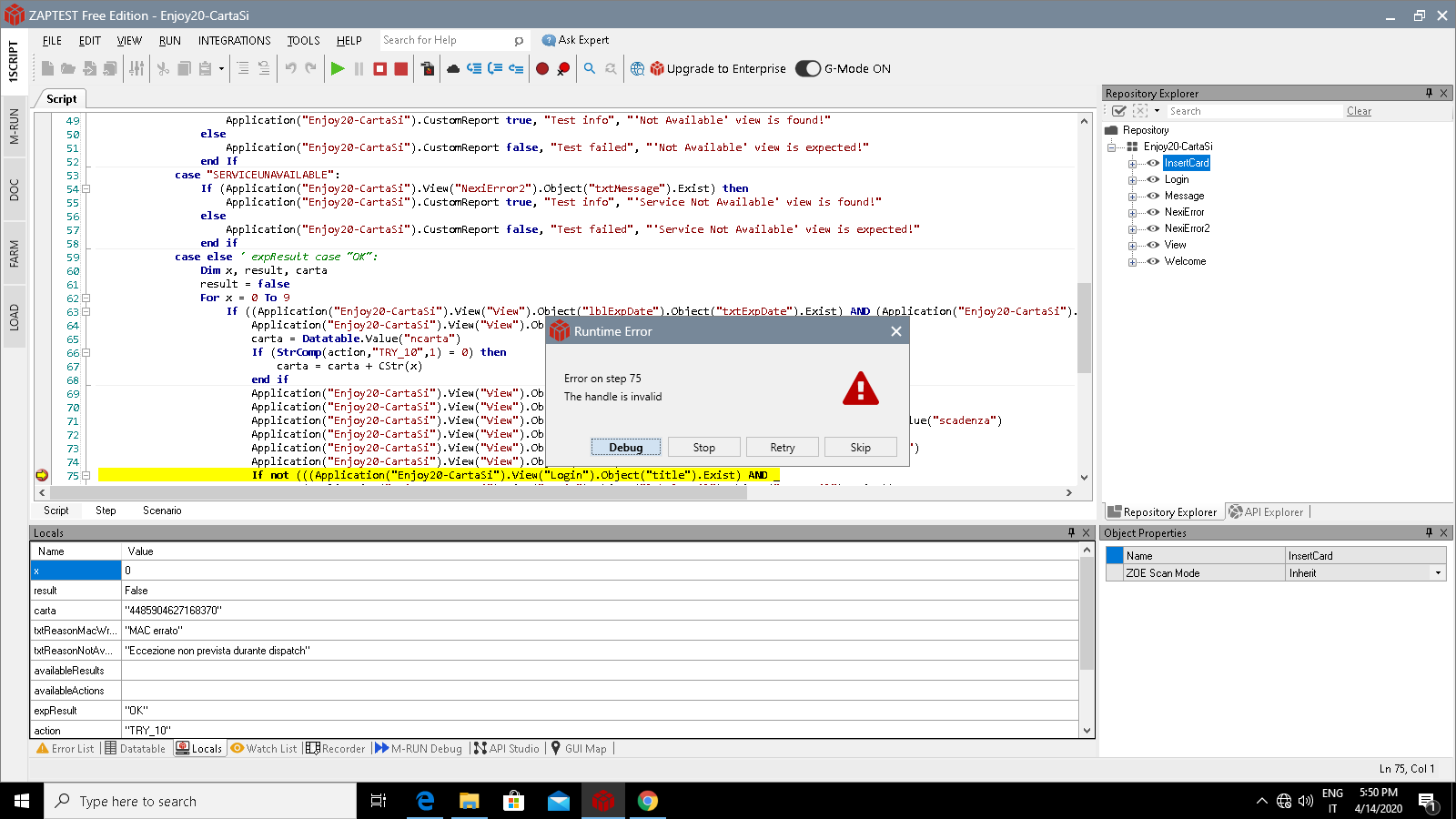 The handle is invalid on Windows 10 ZAPTEST