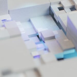 Abstract geometric blocks with soft lighting.