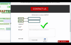 Contact form for ZAPTEST with required fields.