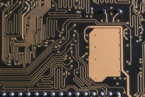 Close-up of electronic circuit board patterns